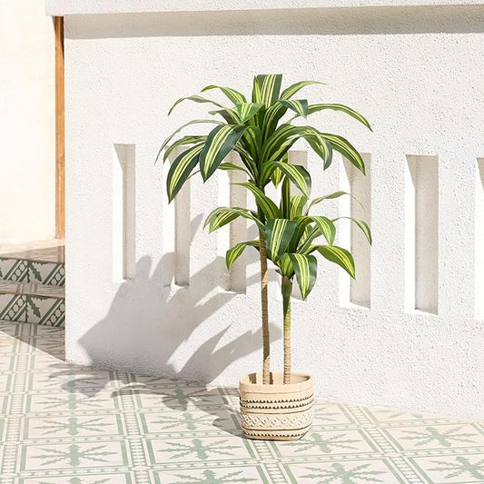 Artificial Dracaena Tree 4FT Tall Fake Tree - Faux Indoor Plant with UV Resistant Potted Design - Realistic Large Artificial Plants for Home Living Room Office Decor Indoor