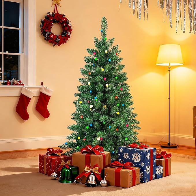 4FT Christmas Tree LED Bulbs Pre-Lit, Premium Artificial Christmas Tree with Lights, Decorated Xmas Tree with Tripod Stands for Indoor Home Office Party Holiday Decoration, ETL Listed