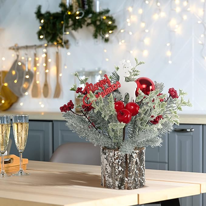 Super Holiday Small Winter Christmas Tree, Artificial Mini Tabletop Christmas Tree Decorations with Christmas Ornaments, for Home Party Thankgivings Christmas Decor, Red-Indoor.