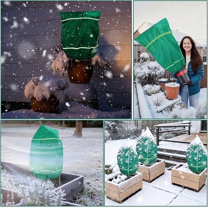 IC ICLOVER Plant Covers Freeze Protection for Winter, 4 Pack 32"x47" Frost Blankets for Outdoor Plants with Zipper Drawstring, Plant Freeze Protection Tree Cover Bags Cloth for Shrub Bush Fruit Potted