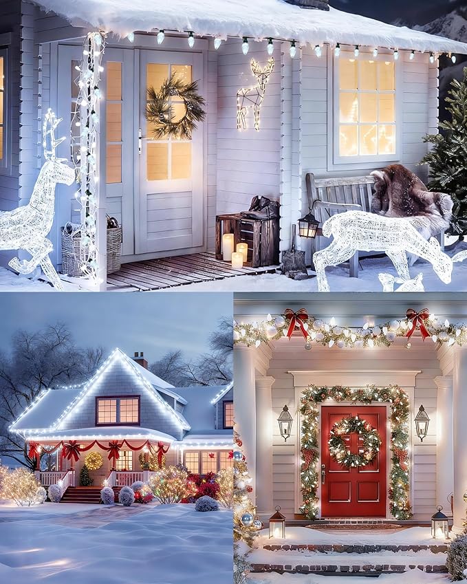C7 LED Christmas String Lights, 25.16FT 50 LED Connectable Outdoor Indoor Decorative Light Strand, Cool White Xmas Holiday Lights for House, Christmas Tree, Patio, Party Decoration, UL Listed