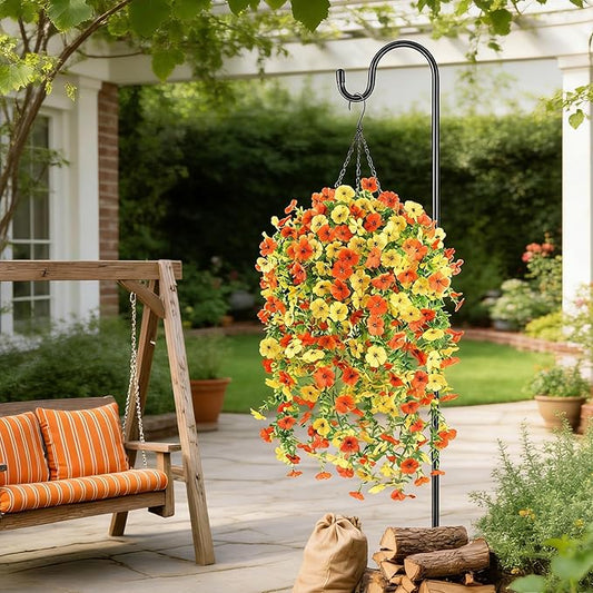 6 Bundles Artificial Fall Flowers for Outdoors Fake Plants Garden Home Fall Decor,UV Resistant Realistic Silk Faux Autumn Flower Indoor Outside Front Porch Patio Balcony Yard Farmhouse(Orange)