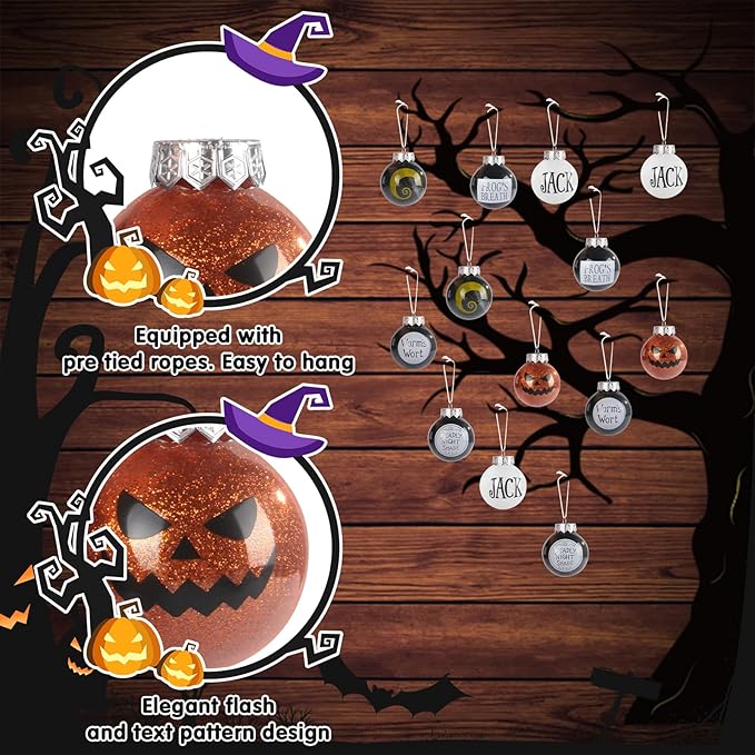 12PCS Halloween Christmas Magic Ball Ornaments ,Night Before Baubles with Strings Hanging for Holiday Party Tree Decoration Outdoor Intdoor Decor (Christmas)