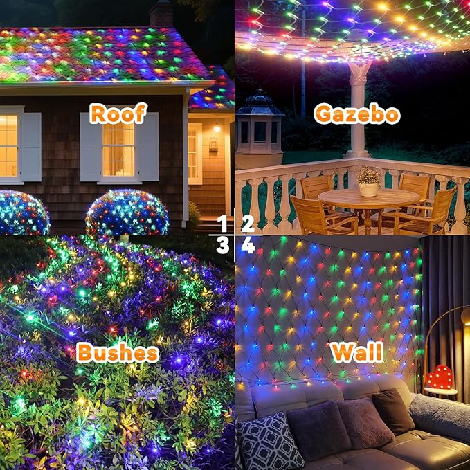 LitHome 14.8FT x 5FT Led Christmas Net Lights Outdoor, 300 LED Multicolor Christmas Net Lights for Bushes Connectable, 8 Modes Colorful Giant Mesh Light Green Wire for Yard, Garden, Party, Tree Decor