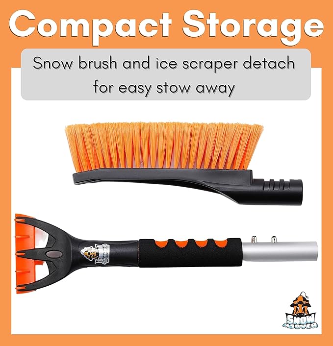 BIRDROCK HOME Snow Brush with Detachable Ice Scraper for Car - Flexible Snow Remover and Windshield Cleaning Tool with Wide Bristle Brush - Winter Sweeper for Auto, SUV - Size: 24" L x 9" W - 1 Pack