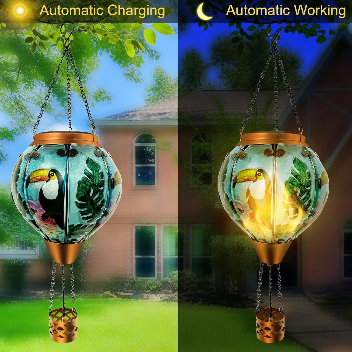 Hot Air Balloon Solar Lantern with Flickering Flame Outdoor Waterproof Decorative Hanging Light for Garden,PatioYard,Party and Christmas Decoration