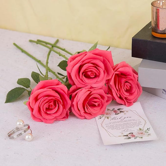 15pcs Fake Roses Artificial Silk Flowers Faux Rose Flower Long Stems Bouquet for Arrangement Wedding Centerpiece Party Home Kitchen Decor