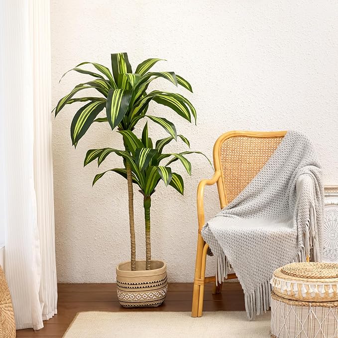 Artificial Dracaena Tree 4FT Tall Fake Tree - Faux Indoor Plant with UV Resistant Potted Design - Realistic Large Artificial Plants for Home Living Room Office Decor Indoor