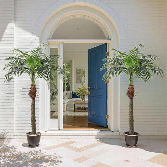 2 PCS Fake Palm Tree 7 FT,Tall Artificial Palm Trees for Outdoor Indoor Decor,Faux Phoenix Palm Plants for Outside Patio Pool Coastal Home Office Living Room
