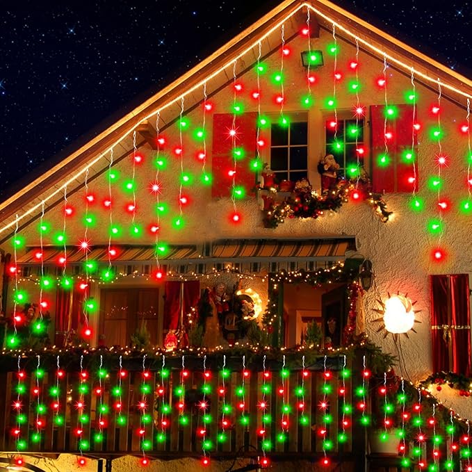 52FT Christmas Lights Outdoor, 512 LED Outdoor String Lights Waterproof Plug in with 8 Modes & Timer, Christmas String Lights for Tree Party, Garden, Holiday Decorations(Red+Green)