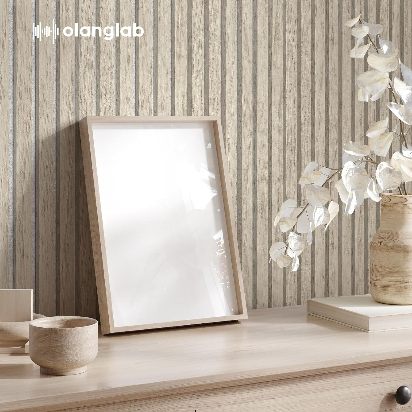 Olanglab Wood Slat Wall Panels 4 Pack, Wooden Acoustic Wall Panels, 94.5"x12.6" Each 3D Wall Panels for Interior Wall Decor (Light Oak-Grey Felt-Extendo Trio)