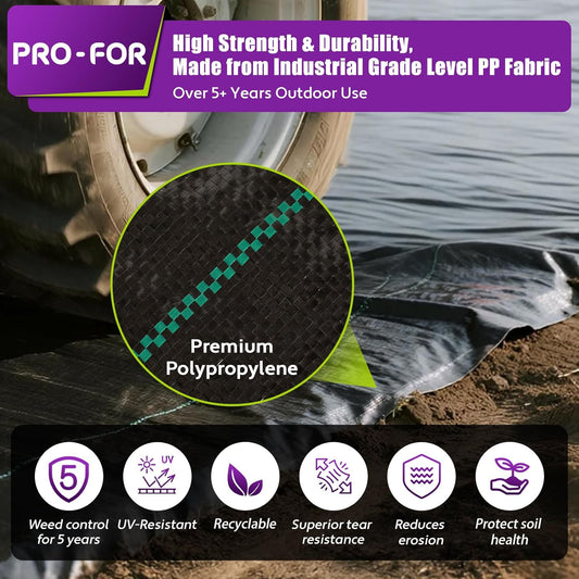 Heavy Duty Weed Barrier Fabric 4ft x 50ft, Landscape Ground Cover for Gardens & Driveways, Premium Weed Control with 10 U Shaped Staples