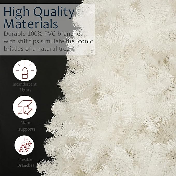 KTKDE 7.5FT White Christmas Tree, Artificial Holiday Christmas Tree with 1450 Branch Tips and Folding Metal Stand, Indoor Outdoor Xmas Decoration Tree for Home Office Party