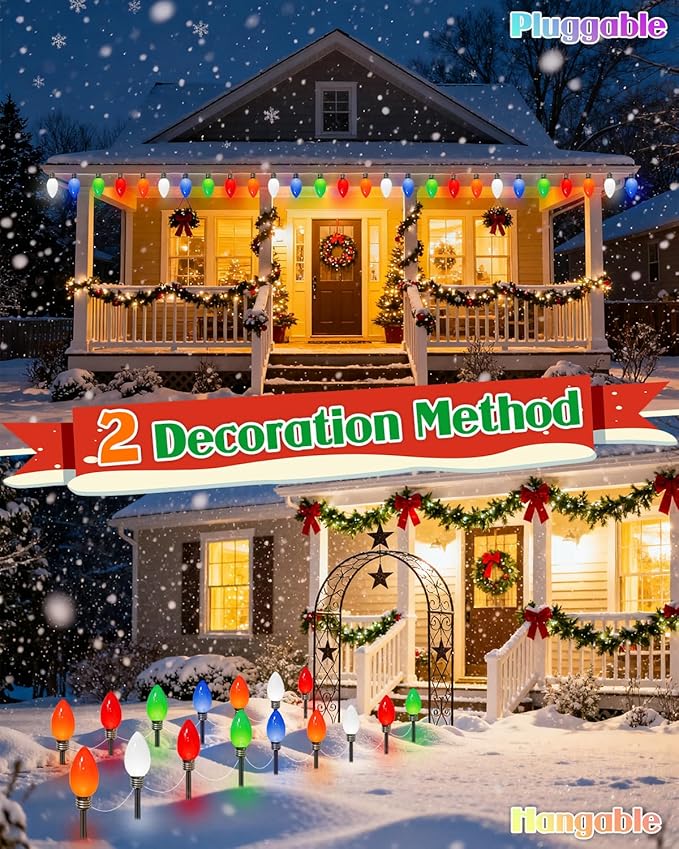 IDEAALS 10 Pack Jumbo Multicolor Plug in C9 Christmas Lights Outdoor,LED Pathway Lights Waterproof, Strawberry Light Christmas Decorations Outdoor for Walkway Party Patio Garden Lawn Yard Decor