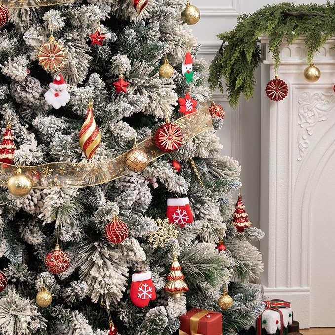 108 Pcs Christmas Ball Ornaments Set, Red and Gold Shatterproof Hand-Painted Hanging Bulbs Bulk, Decoration for Xmas Tree, Wreath, Garland, Home Holiday Decor