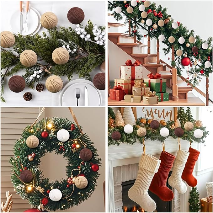 JOICEE 9 Pcs Boho Christmas Ball Ornaments Set, Jute Rope Hanging Balls Neutral Rustic Ornaments Christmas Ball Decoration for Xmas Tree Wreath Garland Party Farmhouse Decor(Linen)