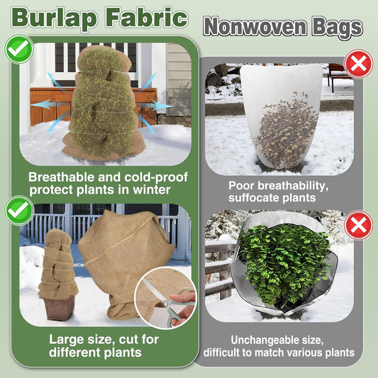 ANPHSIN 75ftx40in Natrual Burlap Plant Covers Freeze Protection - Winter Frost Plant Blankets, Frost Cloth Tree Wrap for Outdoor Bushes Trees Potted Plants Cold Weather