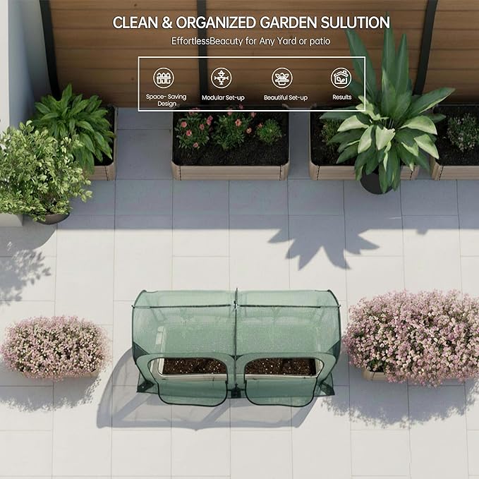 porayhut Pop up Tunnel Greenhouse Cover Plant Tent with 4x2FT Riased Garden Bed Set,Raised Planter Box