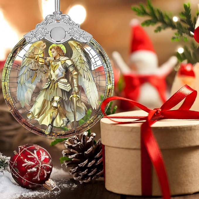 Christmas Ornaments, 3" Stained Glass Christmas Decor, Archangel Michael Ornaments for Christmas Tree, Christmas Tree Decorations, Gifts for Men, Perfect for Holiday Party, Window, Tree, Home Decor