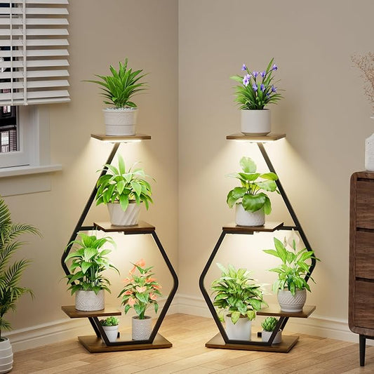 Plant Stand Indoor with Grow Light, 35'' Plant Shelf Corner Plant Stands for Indoor Plant, 2 Pack 4 Tiered Plant Holder for Home Decor, Plant Shelves for Multiple Plants