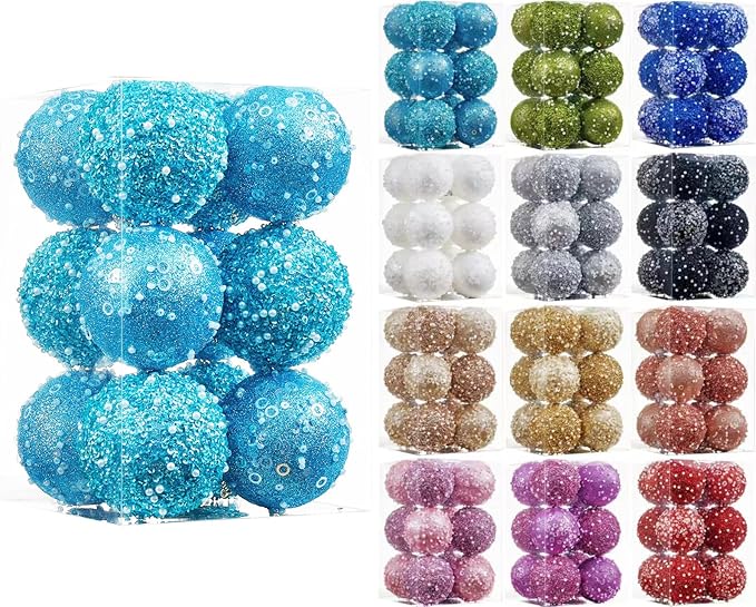 12CT Christmas Ball Ornaments, Baby Blue Christmas Ball Decorations Shatterproof Plastic Hanging Pearl Balls for Holiday Party(70mm/2.76")