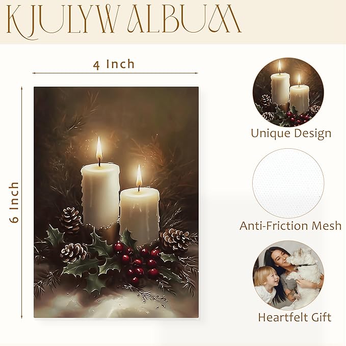 Christmas Photo Albums 4x6 inch Hold 36 Pictures, Rustic Candles Xmas Holly Berries Holiday Small Memory Photo Album Book for Baby Family Graduation Wedding Travel Vacation