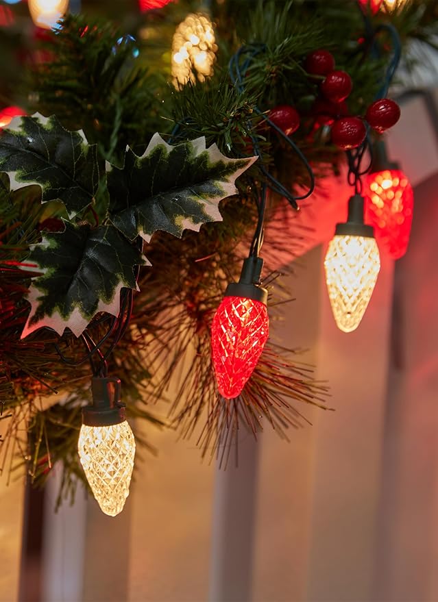 C9 LED Christmas Lights Outdoor, 81 Feet 100 LED String Lights with Timer & 8 Light Mode, Waterproof Commercial Grade Christmas Tree Lights for Outside Indoor Roofline Patio, Red & Warm White 2 Pack