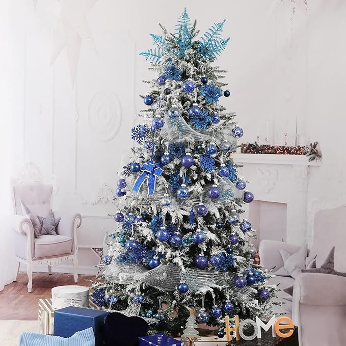 Wironlst Christmas Ball Ornaments Shatterproof Clear Large Plastic Hanging Ball Decorative Baubles Set with Stuffed Delicate Decorations (Multi-Size, Blue)