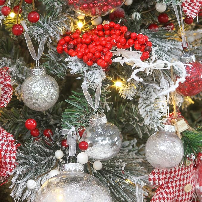 Sea Team Shatterproof Clear Plastic Christmas Ball Ornaments Decorative Xmas Balls Baubles Set with Stuffed Delicate Decorations (50 mm/1.97"/30-Pack, White)