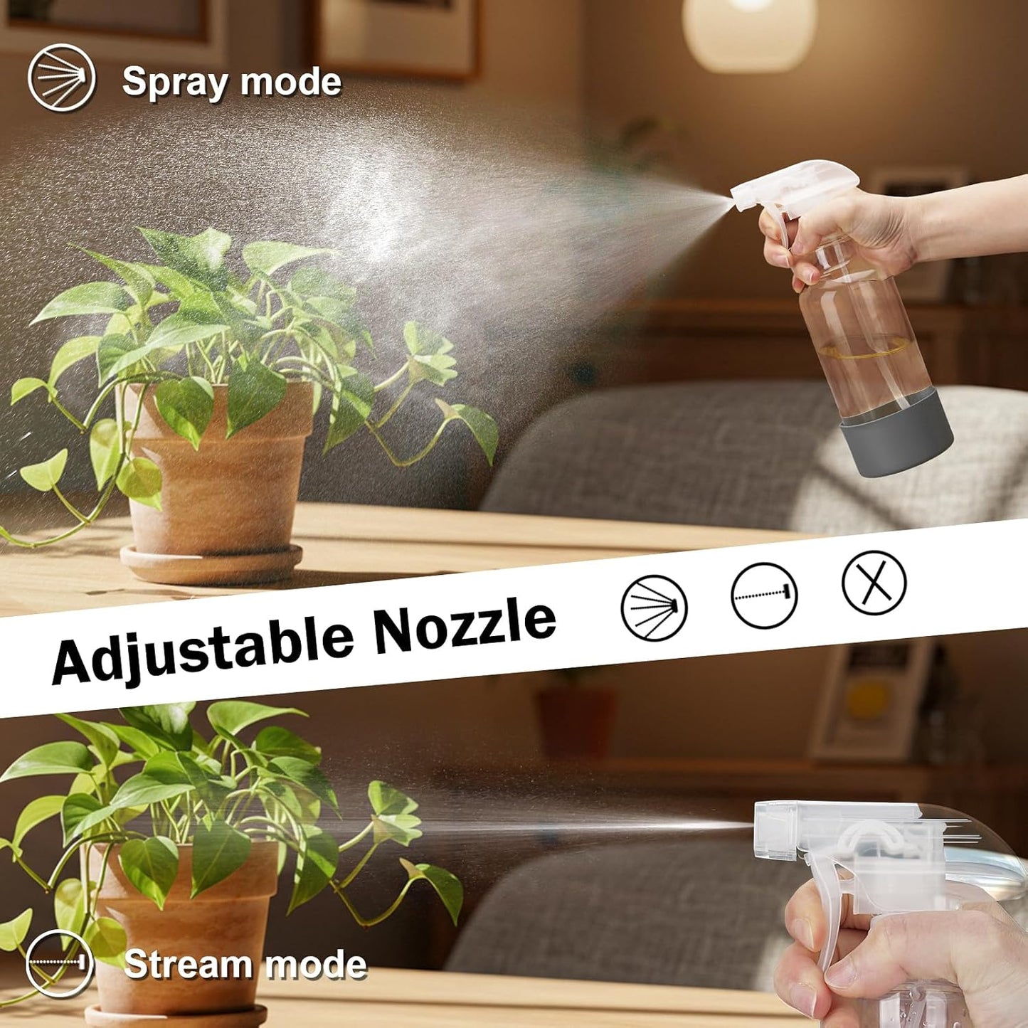 Glass Spray Bottles with Silicone Sleeve 16.9oz 2 Pack Empty Spray Bottle for Hair Mist/Stream Spraying for Cleaning Solutions, Plants, Essential Oils (clear-green&grey)