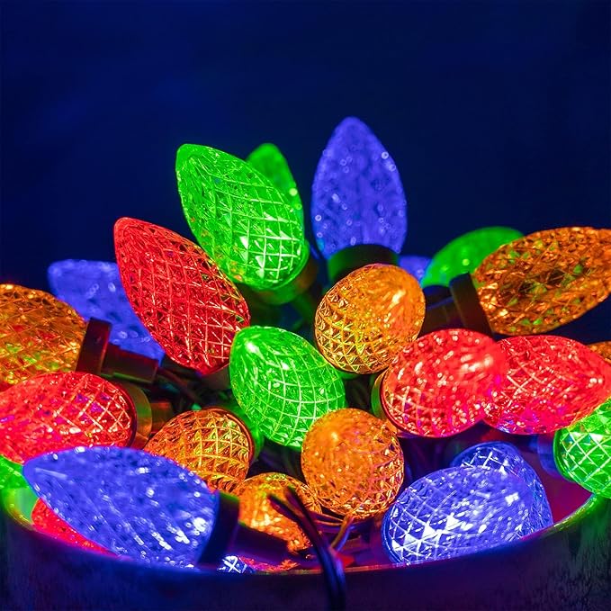 Dazzle Bright C9 Christmas String Lights, 100 LED 66 FT Waterproof Connectable Green Wire Fairy Lights, Christmas Lights for Indoor Outdoor Home Yard Xmas Tree House Decorations (Multi-Colored)