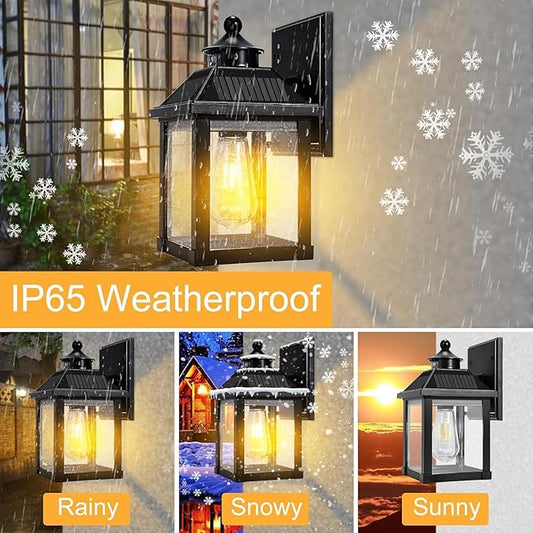 Solar Wall Lights Outdoor Large Size Solar Porch Sconce Lights Motion Sensor with 3 Lighting Modes Dusk to Dawn - Waterproof Lantern Fixture for Front Door Garage Porch Yard Fence (2 Pack)