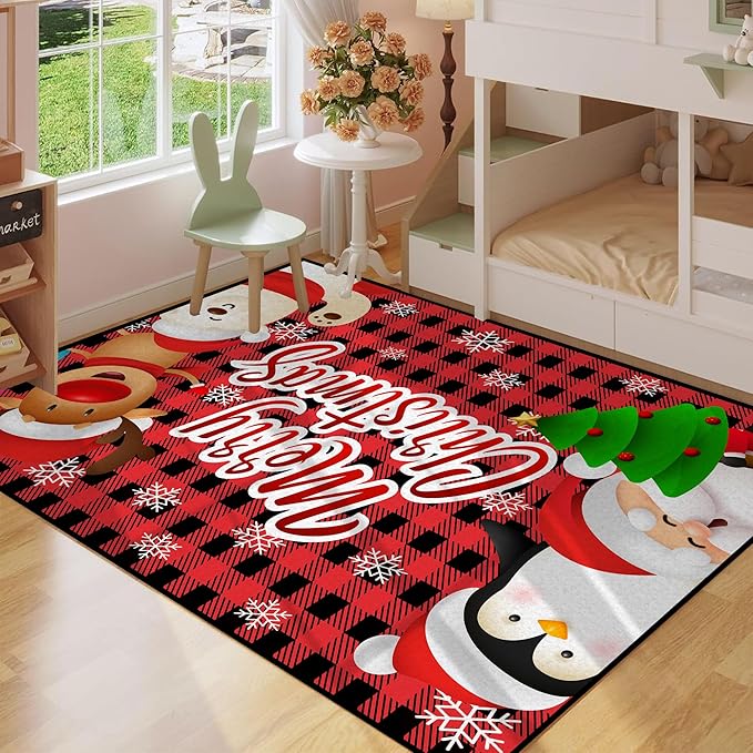 Merry Christmas Rug,Christmas Trees Decorative Indoor Bedroom Xmas Winter Welcome Door Mat Anti-Slip Rubber Area Rug for Seasonal Holiday Decoration,71" X 47"