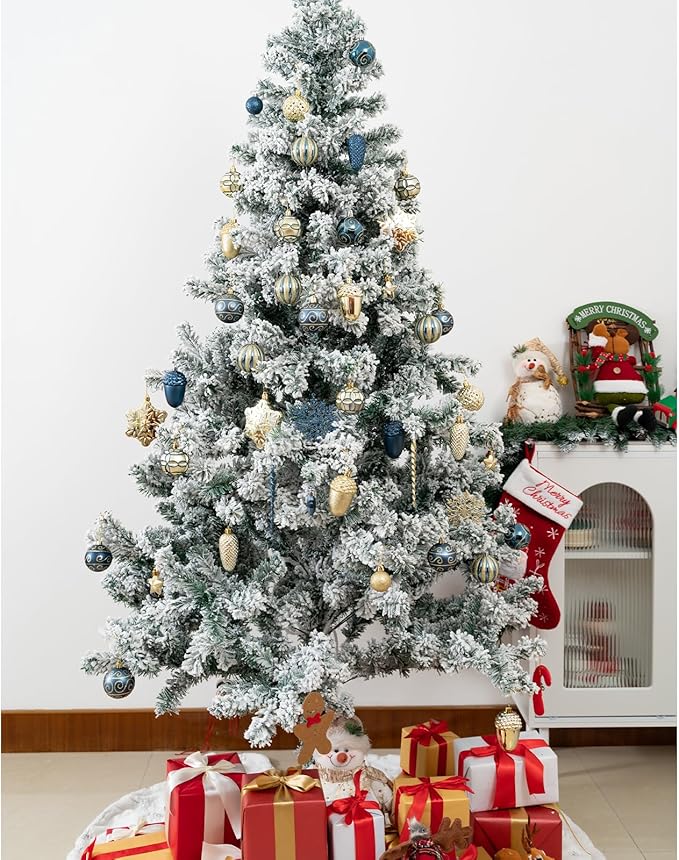 110Pcs Christmas Ball Ornaments Set, Assorted Blue and Gold Christmas Ornaments for Xmas Tree, Shatterproof Plastic Baubles Hanging Decorations for Holiday/Party/Wedding