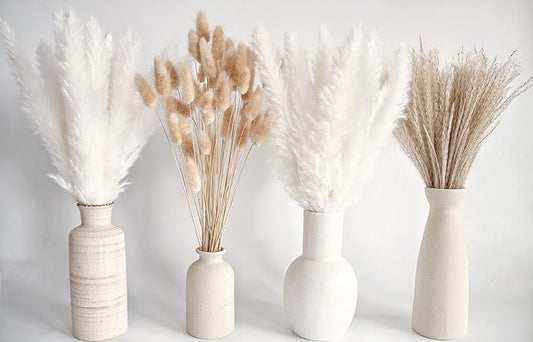 Natural Dried Pampas Grass Decor, White Pampas Grass, Bunny Tails Dried Flowers, Reed Grass Bouquet for Wedding Boho Flowers Home Table Decor, Rustic Farmhouse Party (100 in Total )