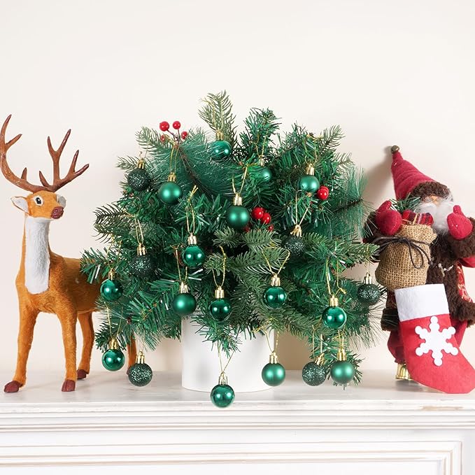 30ct Christmas Decorations Ball Ornaments, 1.18" Shatterproof Tree Decorations, Perfect Hanging Ball for Indoor/Outdoor St. Patrick's Day Holiday Party Decor (Deep Green)