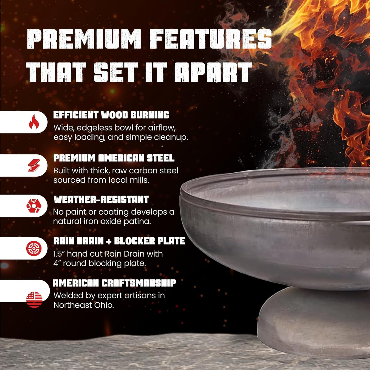 Patriot Fire Pit – Ohio Flame Wood Burning Outdoor Fire Pit - 42" Diameter (Made in USA)
