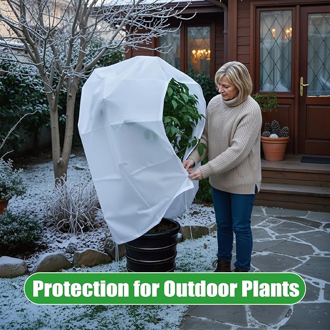 2 Packs Plant Covers Freeze Protection, 39.3'' x 47.2'' Winter Frost Cloth with Zipper & Drawstring White Frost Blankets for Outdoor Garden Plants and Trees
