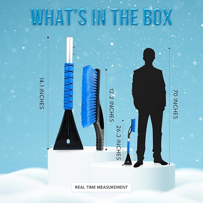 EcoNour 27" Aluminum Car Snow Scraper and Brush | Weaved Bristle Head with Metal Body Ice Scraper for Car Windshield | Tough Show Shovel with Ergonomic Foam Grip Winter Accessory