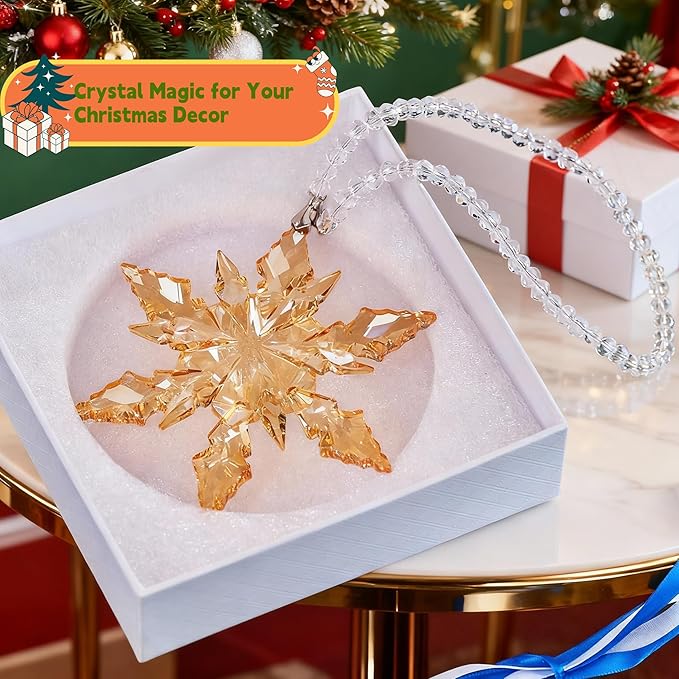 Luxury Gold Crystal Christmas Snowflake Ornaments Christmas Tree Hanging Decorations Gifts for Women Girls Family Friends (Gold)