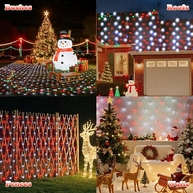 LitHome 21FT x 5FT Christmas Net Lights Outdoor, 360 LED Red White Bush Lights with 8 Modes, Connectable Waterproof Net Mesh Light Dark Green Wire for Bushes Shrubs Outdoor Christmas Holiday Decor