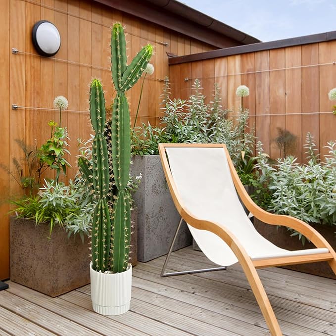 51 Inch Tall Artificial Cactus Plant, Large Realistic Faux Cactus with Planter, 4.3FT UV Resistant Fake Cactus Tree for Outdoor & Indoor Decor