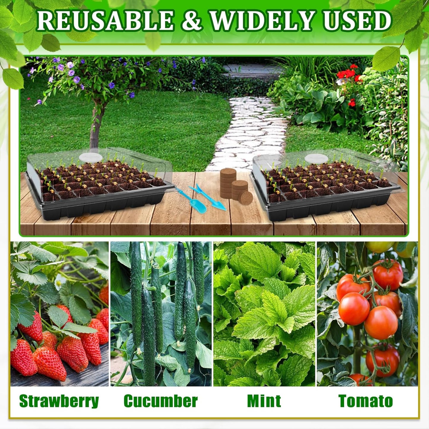 Halatool 2 Pack 80 Cells Seed Starter Trays with 80 PCS Coco Pellets, Black Seedling Starter Kit for Seedlings, Organic Seed Starting Soil Pods for Plant Germination, Planting Vegetables Flowers Seeds