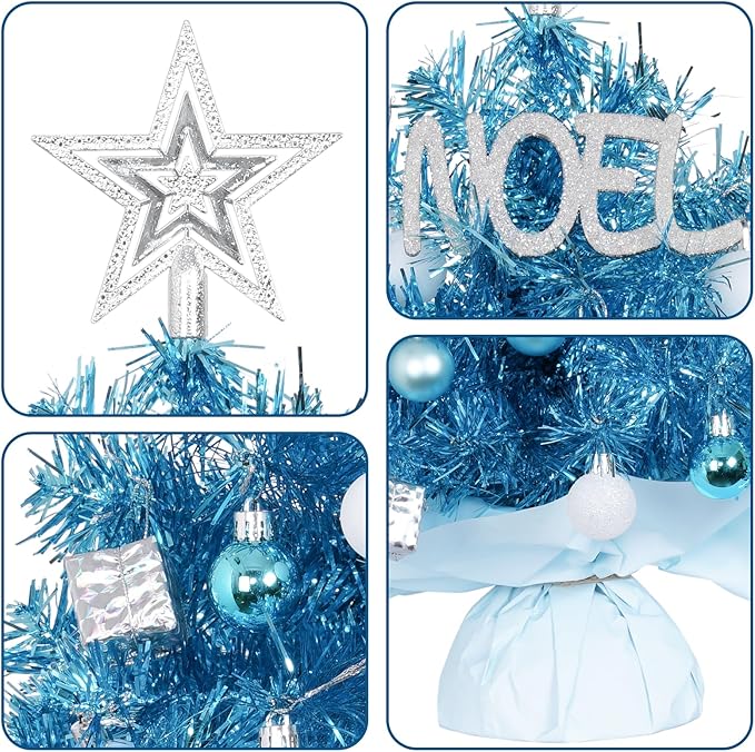 20'/50cm Mini Christmas Tree,Artificial Small Christmas Tree with Led Lights/Ornaments, Tabletop Christmas Tree for Kids Christmas Decoration Gifts