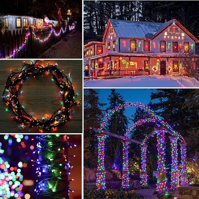 Decute 300LED Christmas String Lights Outdoor Waterproof 105FT UL Certified with End-to-End Plug 8 Modes, Multicolor Indoor Starry Fairy Lights for Christmas Tree Patio Garden Wedding Party Decor