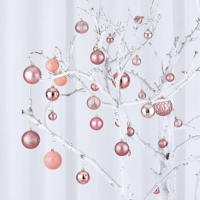 LANGXUN 36pcs Rose Gold Christmas Tree Decorations Balls, Bolas De Navidad, 2025 Christmas Decor, Indoor Outdoor Shatterproof Christmas Ornaments, Xmars Party Wedding Suppiles