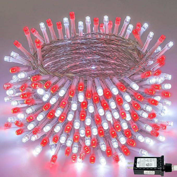 88FT 240LED Extra-Long Connectable String Lights Indoor Outdoor Clear Wire, Red&White Christmas String Lights, Plug in Twinkle Fairy Light with Timer for Wedding Patio Tree Yard Christmas Decorations