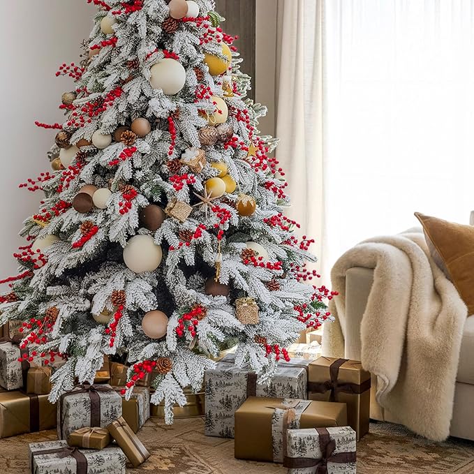 18PCS Velvet Christmas Ornaments – Large Matte Flocked Shatterproof Baubles for Xmas Tree Decoration, Neutral Hanging Ornaments for Holiday Home Décor (Dark Light Brown, Cream White, 3 Inch / 8 cm)