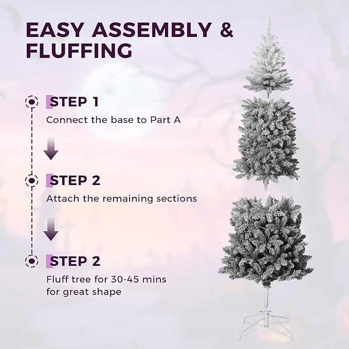 GAOMON 6Ft Prelit Black Christmas Tree with Lights Slim Artificial Halloween Christmas Tree Artificial Pencil Tree Automatic Branches for Home, Office, Party Decoration, White & Black Gradient