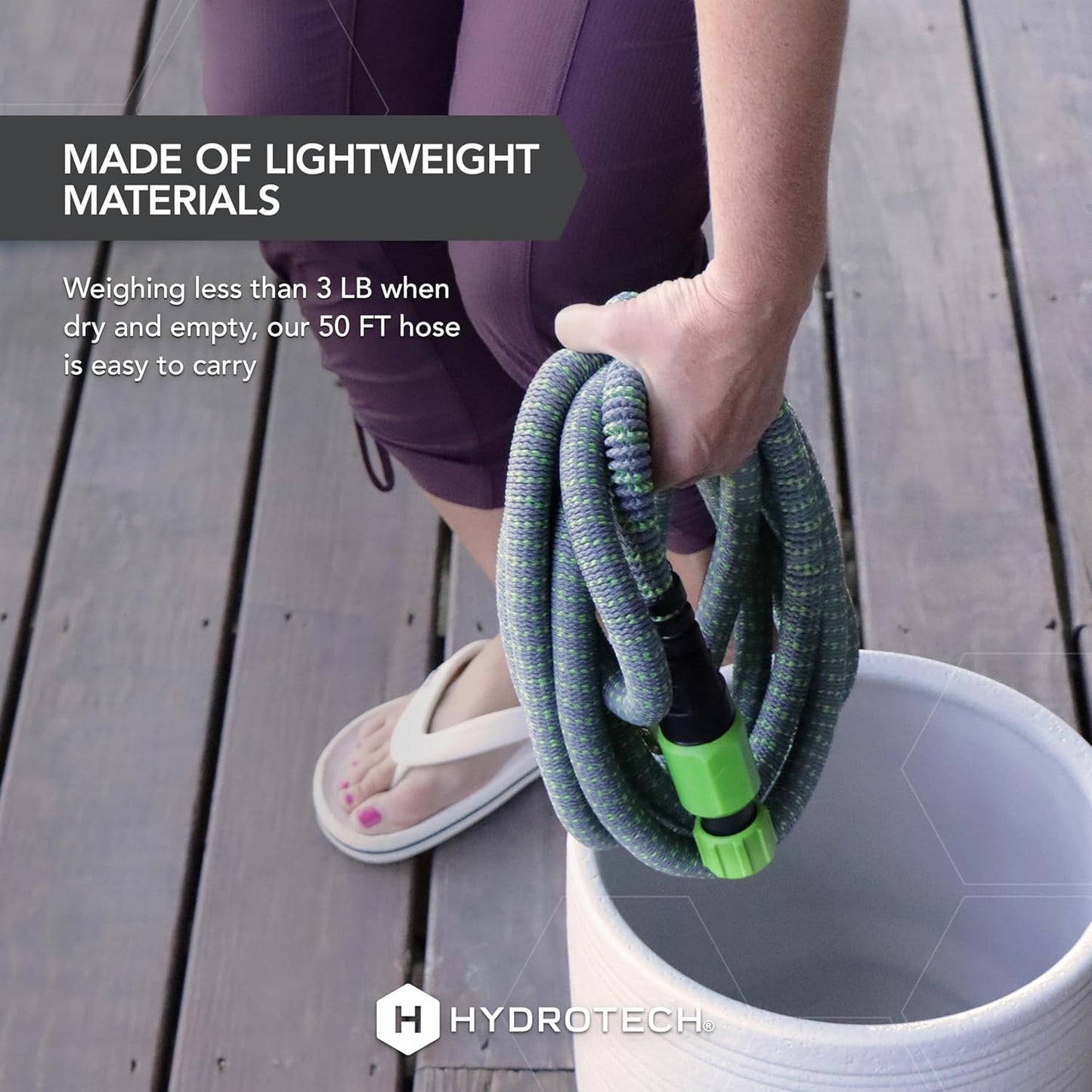 HydroTech 50 ft Expandable Garden Hose - Burst Proof & Lightweight, Flexible Water Hose with Durable Reinforced Latex Core & Solid Brass Fittings for Lawn, Garden, Car Washing